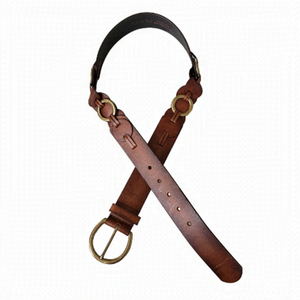 Levi's Signature Brown Leather Western Belt With Brass Ring Details